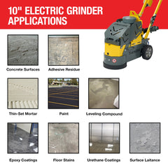 Tomahawk 10" Electric Concrete Floor Grinder 1.5HP Motor for Smoothing, Floor Prep, Coatings - Machine Horizon