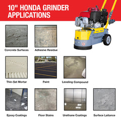 Tomahawk 10" Honda Concrete Floor Grinder 10HP GXV390 Motor for Smoothing, Floor Prep, Coatings