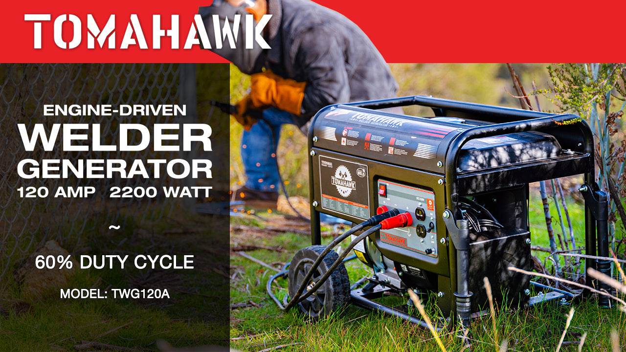 Tomahawk 120 Amp Engine Driven Welder Generator 2200 Watt 7 HP Gas Powered - Machine Horizon Tomahawk 120 Amp Engine Driven Welder Generator 2200 Watt 7 HP Gas Powered - Machine Horizon