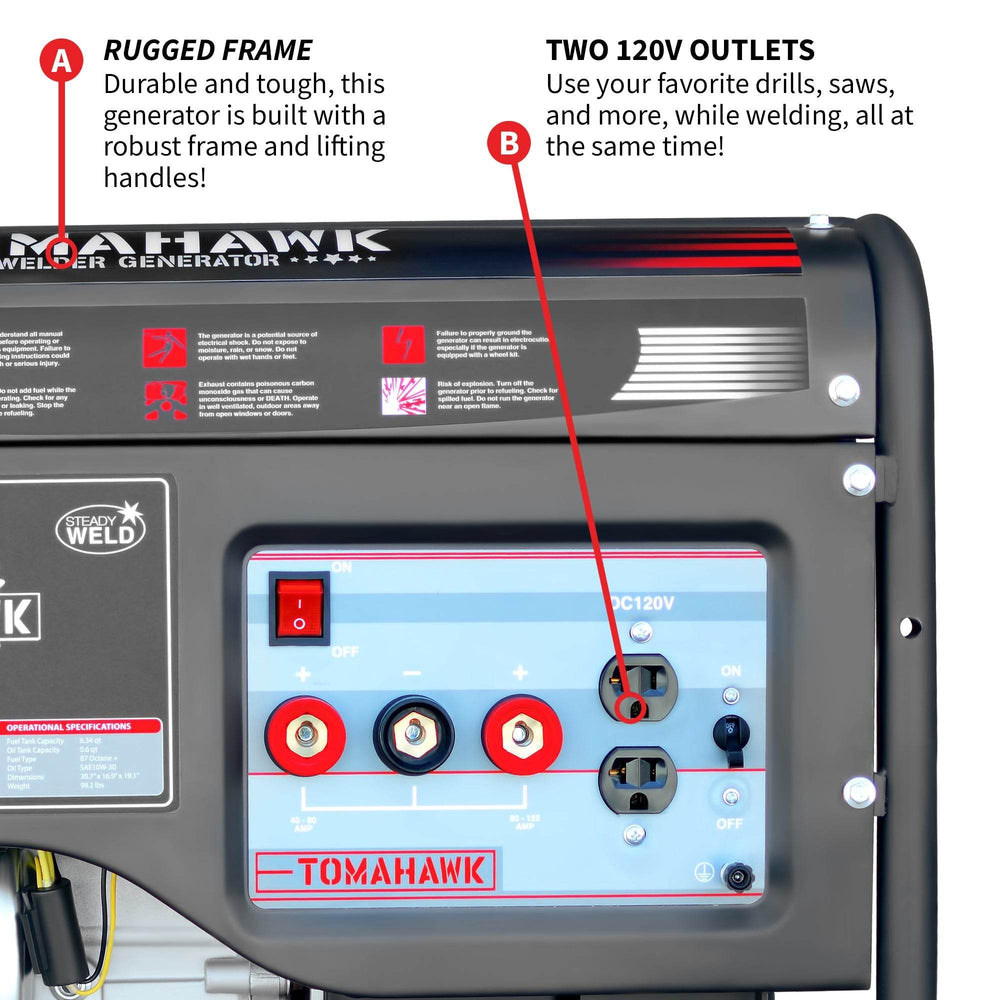Tomahawk 120 Amp Engine Driven Welder Generator 2200 Watt 7 HP Gas Powered - Machine Horizon