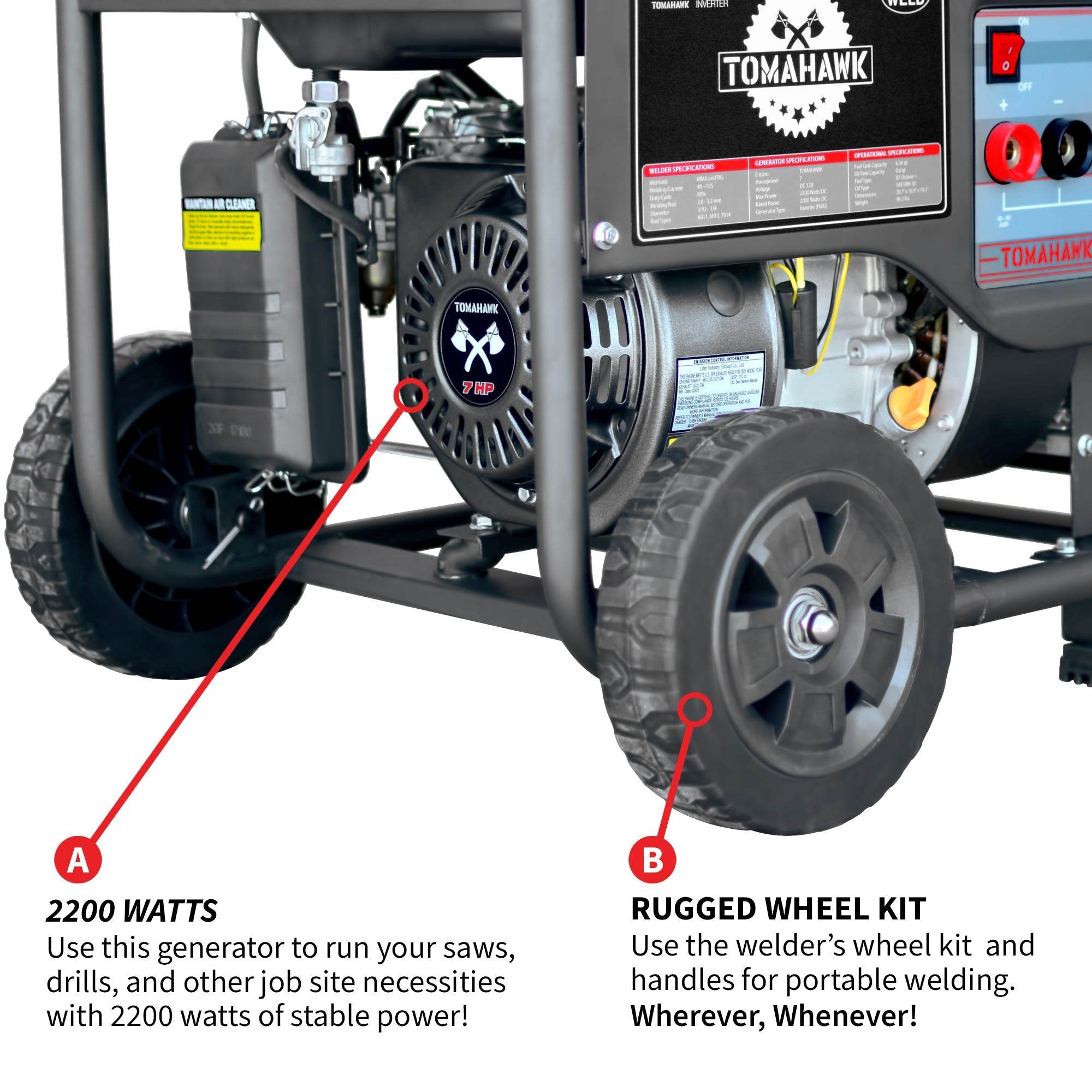 Tomahawk 120 Amp Engine Driven Welder Generator 2200 Watt 7 HP Gas Powered - Machine Horizon Tomahawk 120 Amp Engine Driven Welder Generator 2200 Watt 7 HP Gas Powered - Machine Horizon