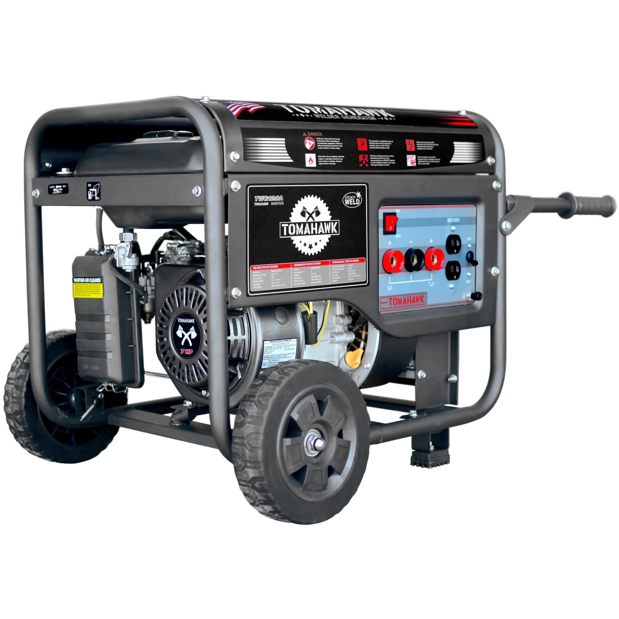 Tomahawk 120 Amp Engine Driven Welder Generator 2200 Watt 7 HP Gas Powered - Machine Horizon Tomahawk 120 Amp Engine Driven Welder Generator 2200 Watt 7 HP Gas Powered - Machine Horizon
