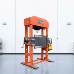 150 Ton Capacity Electric Hydraulic Shop Press, Heavy Duty Pressing, Protective Grid Guard, Fully Welded H-Frame, TMG-SP150