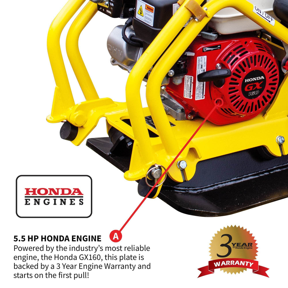 Tomahawk 5.5 HP Honda Vibratory Plate Compactor for Asphalt Aggregate Soil Compaction - Machine Horizon
