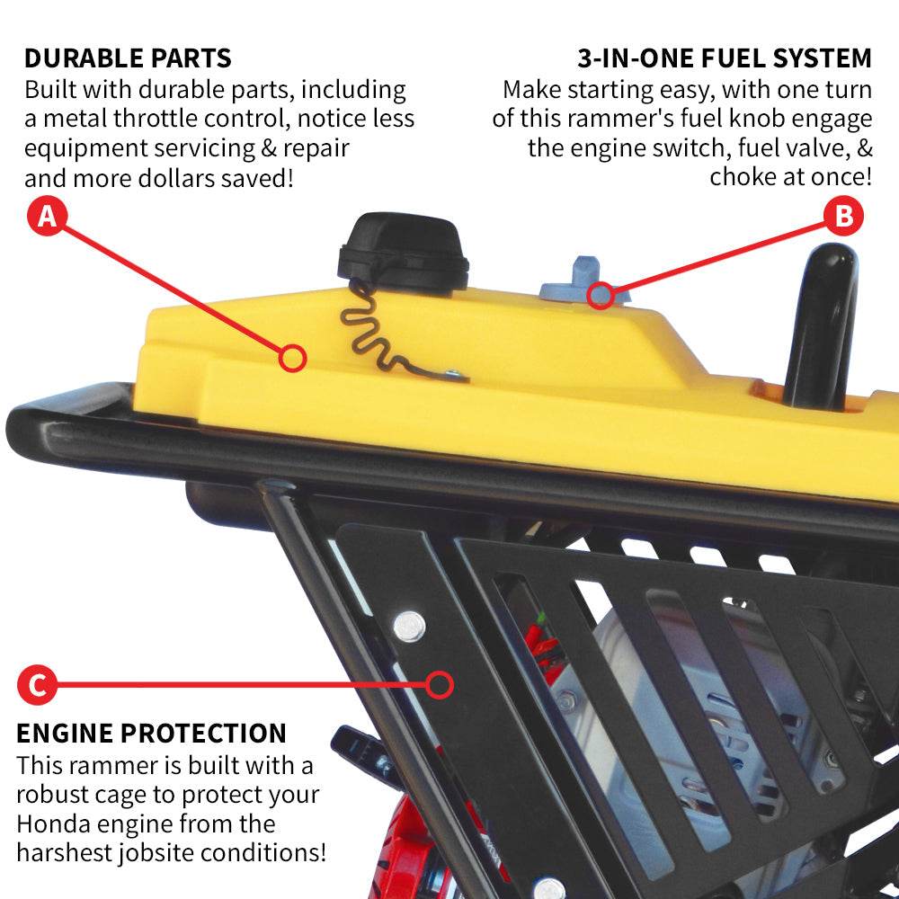 Tomahawk 3.6HP Honda Vibratory Rammer Jumping Jack Tamper with Honda GXR120 Engine Impact Force 3,550 lbs/ft - Machine Horizon Tomahawk 3.6HP Honda Vibratory Rammer Jumping Jack Tamper with Honda GXR120 Engine Impact Force 3,550 lbs/ft - Machine Horizon