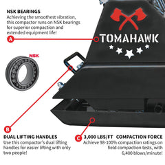 Tomahawk 5.5 HP Honda Vibratory Plate Compactor Tamper for Ground, Gravel, Dirt, Asphalt, Compaction - Machine Horizon