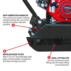 Tomahawk 5.5 HP Honda Vibratory Plate Compactor Tamper for Ground, Gravel, Dirt, Asphalt, Compaction - Machine Horizon