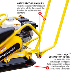 Tomahawk 5.5 HP Honda Vibratory Plate Compactor for Asphalt Aggregate Soil Compaction - Machine Horizon
