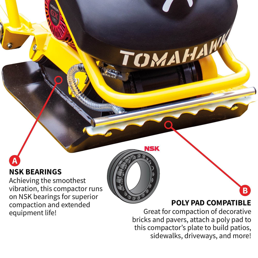 Tomahawk 5.5 HP Honda Vibratory Plate Compactor for Asphalt Aggregate Soil Compaction - Machine Horizon