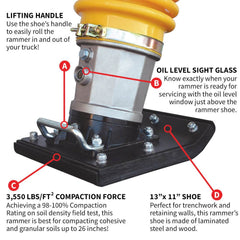 Tomahawk 3.6HP Honda Vibratory Rammer Jumping Jack Tamper with Honda GXR120 Engine Impact Force 3,550 lbs/ft - Machine Horizon