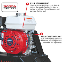 Tomahawk 5.5 HP Honda Vibratory Plate Compactor Tamper for Ground, Gravel, Dirt, Asphalt, Compaction - Machine Horizon