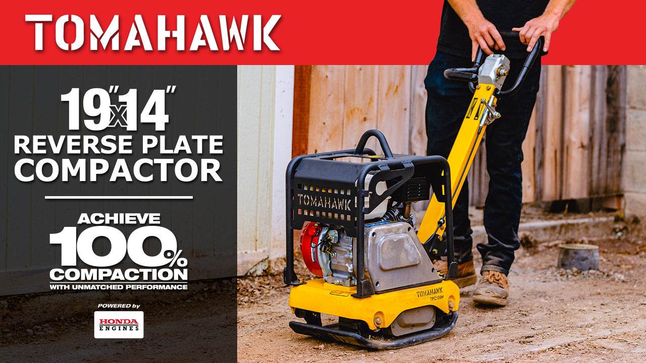 Tomahawk 5.5 HP Honda Reverse Plate Compactor 19x14 Plate for Asphalt, Aggregate, Cohesive Soil Compaction - Machine Horizon Tomahawk 5.5 HP Honda Reverse Plate Compactor 19x14 Plate for Asphalt, Aggregate, Cohesive Soil Compaction - Machine Horizon