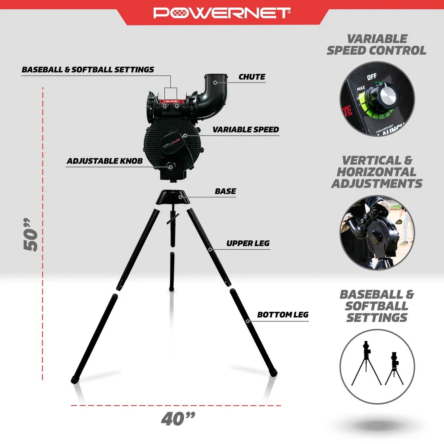 PowerNet Launch F-Lite Baseball & Softball Pitching Machine - Machine Horizon PowerNet Launch F-Lite Baseball & Softball Pitching Machine - Machine Horizon
