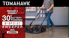 Tomahawk 30" Battery Powered Push Sweeper with Triple Power Brooms Electric Drive and Dust Suppression Sprayer - Machine Horizon