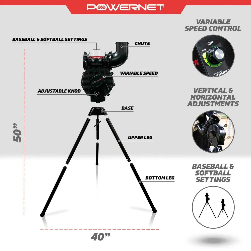PowerNet Launch F-Lite Baseball & Softball Pitching Machine - Machine Horizon
