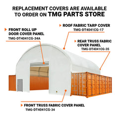 40' x 40' Dual Truss Container Shelter with Heavy Duty 21 oz PVC Cover, Fully Enclosed front and back endwalls, TMG-DT4041CG