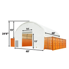 40' x 40' Dual Truss Container Shelter with Heavy Duty 21 oz PVC Cover, Fully Enclosed front and back endwalls, TMG-DT4041CG