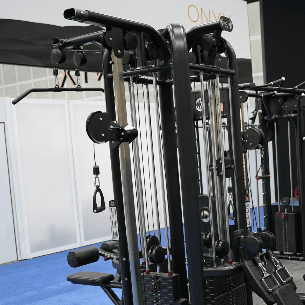 4 Stack Megatron Deluxe Jungle Gym - Muscle D Fitness - Commercial Lat Pull, Low Row, Adj. Hi/Low Pulleys - Machine Horizon