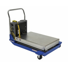 Vestil Partially Stainless Steel DC Powered Scissor Cart 36 In. x 24 In. 1000 Lb. Capacity Blue/Yellow -CART-23-10-DC-PSS