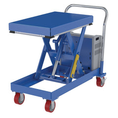 Vestil Steel 12V DC Hydraulic Elevating Cart 20 In. x 33 In. 500 Lb. Capacity Blue -CART-500-2033-DC