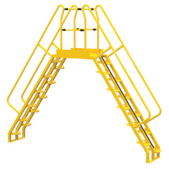 Vestil Steel Alternating Crossover Ladder 24 Step 56 Degrees 147 In. x 127 In. 350 Lb. Capacity Yellow - COLA-7-56-32