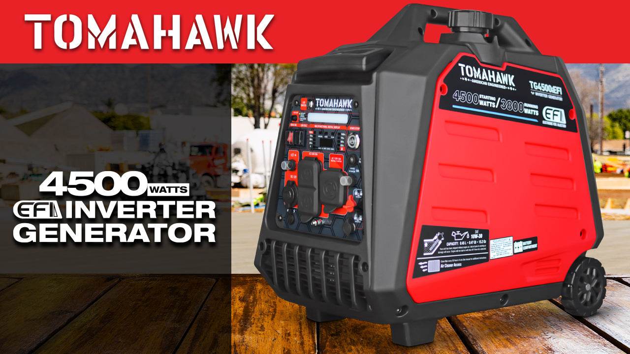 Tomahawk 4500 Watt Inverter Generator Electronic Fuel Injection EFI Super Quiet Portable Gas Power Professional Use - Machine Horizon Tomahawk 4500 Watt Inverter Generator Electronic Fuel Injection EFI Super Quiet Portable Gas Power Professional Use - Machine Horizon