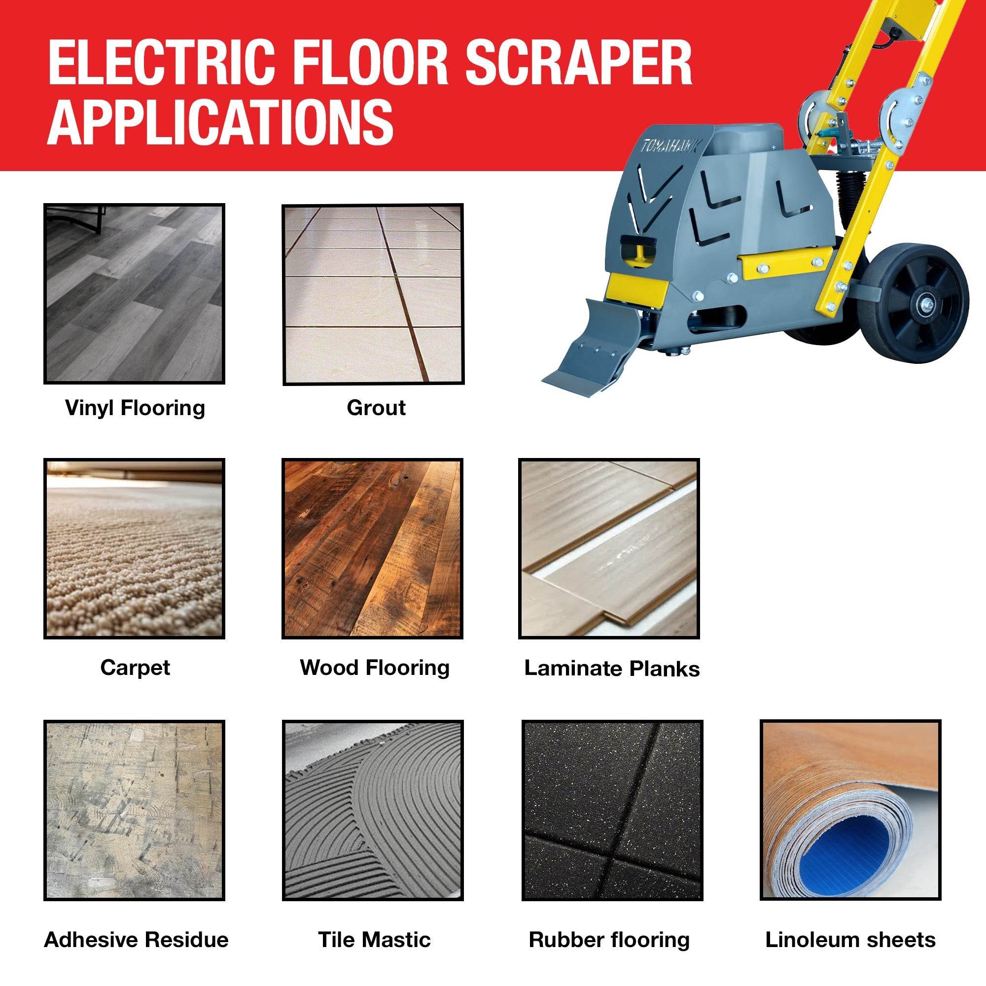 Tomahawk Electric Floor Scraper Vinyl Stripper Carpet Wood Floor Remover - Machine Horizon Tomahawk Electric Floor Scraper Vinyl Stripper Carpet Wood Floor Remover - Machine Horizon