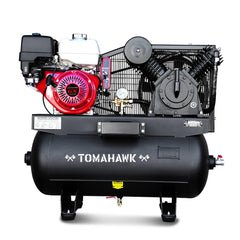 Tomahawk 30 Gallon Air Compressor 13HP Honda GX390 Engine Horizontal Tank 24.4 CFM @ 90 PSI Gas-Powered