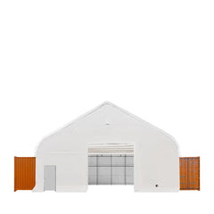 TMG Heavy Series 50' x 40' Fully Enclosed Dual Truss Container Shelter with Heavy Duty 32 oz PVC Cover, Front Wall and Back Wall, TMG-DT5040CG