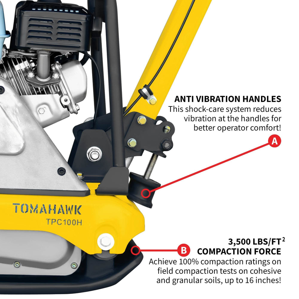 Tomahawk 5.5 HP Honda Reverse Plate Compactor 19x14 Plate for Asphalt, Aggregate, Cohesive Soil Compaction - Machine Horizon