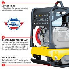 Tomahawk 5.5 HP Honda Reverse Plate Compactor 19x14 Plate for Asphalt, Aggregate, Cohesive Soil Compaction - Machine Horizon