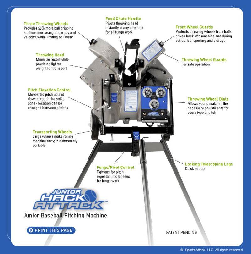 Junior Hack Attack Baseball Pitching Machine - Machine Horizon Junior Hack Attack Baseball Pitching Machine - Machine Horizon
