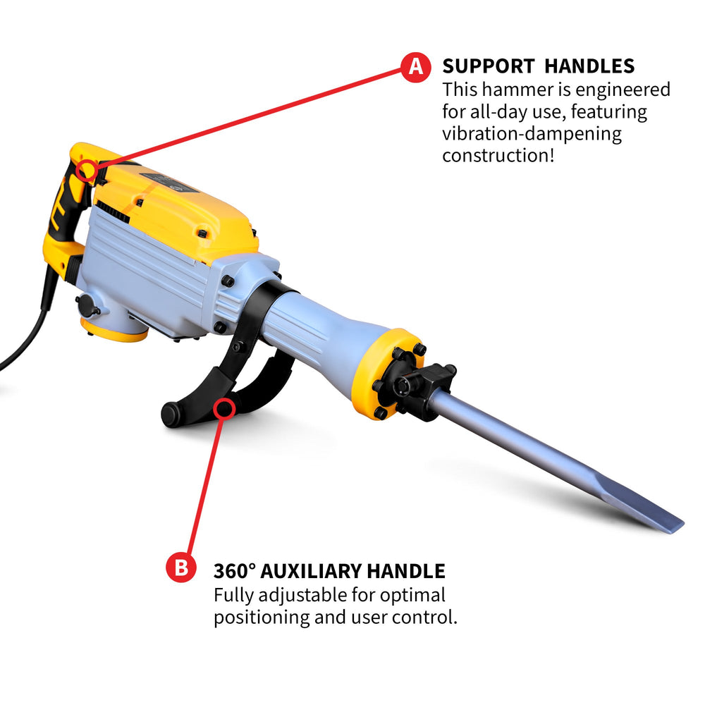 Tomahawk Electric Demolition Jack Hammer 35 lb 1500W 1-1/8" Hex Breaker for Concrete Asphalt Tile Removal Heavy Duty Jackhammer - Machine Horizon