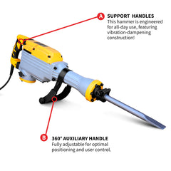 Tomahawk Electric Demolition Jack Hammer 35 lb 1500W 1-1/8" Hex Breaker for Concrete Asphalt Tile Removal Heavy Duty Jackhammer - Machine Horizon