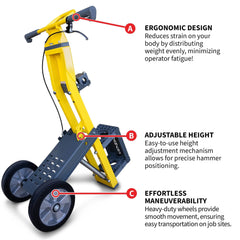 Tomahawk Demo Hammer Trolley – Heavy-Duty Universal Jackhammer Support Anti-Vibration Ergonomic Design for Effortless Demolition - Machine Horizon