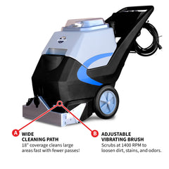 Tomahawk 3-in-1 Commercial Carpet Extractor Cleaner, 18” Width, 9 Gallon Dual Tanks, Dual 1000W Motors for Hotels, Offices & Upholstery