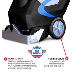 Tomahawk 3-in-1 Commercial Carpet Extractor Cleaner, 18” Width, 9 Gallon Dual Tanks, Dual 1000W Motors for Hotels, Offices & Upholstery