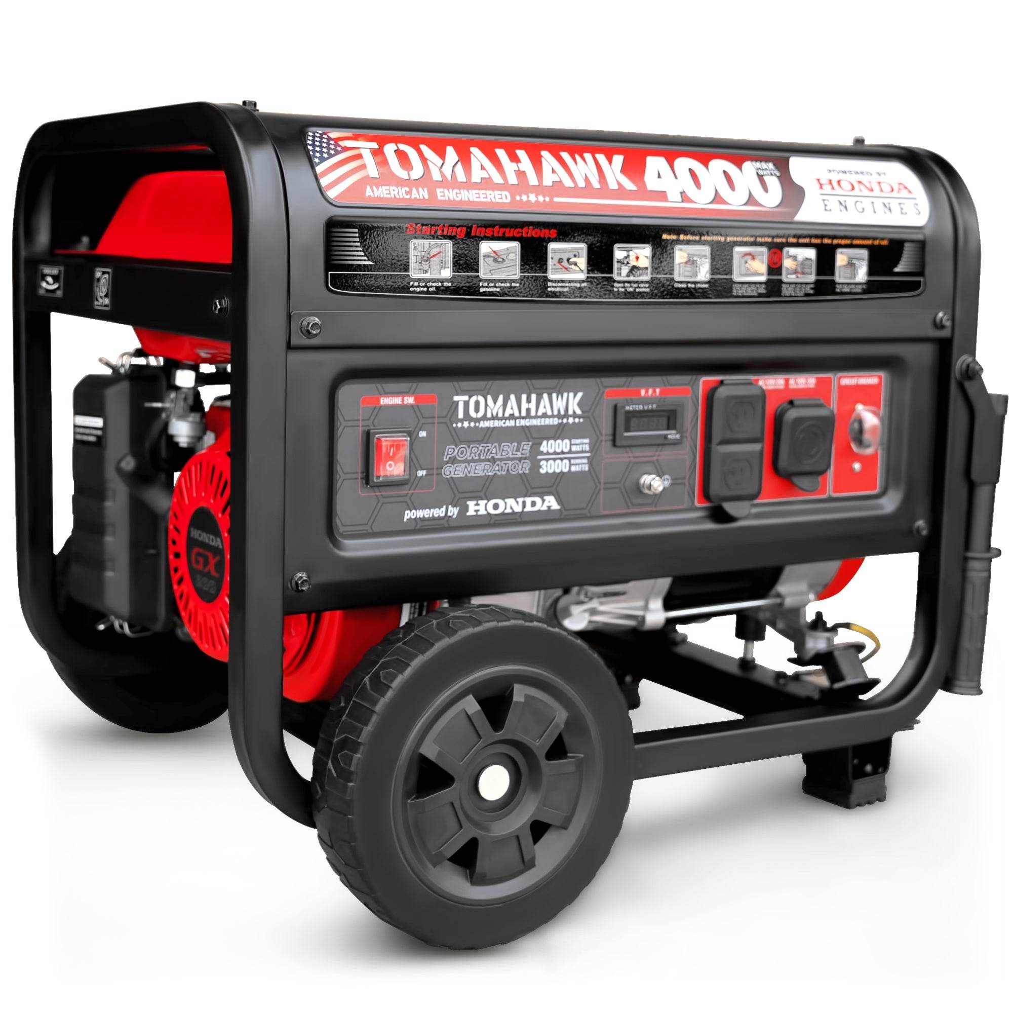 Tomahawk 4000 Watt Honda Powered Generator Portable Gas Power Professional Use - Machine Horizon Tomahawk 4000 Watt Honda Powered Generator Portable Gas Power Professional Use - Machine Horizon