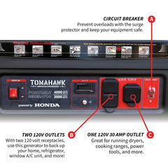 Tomahawk 4000 Watt Honda Powered Generator Portable Gas Power Professional Use - Machine Horizon