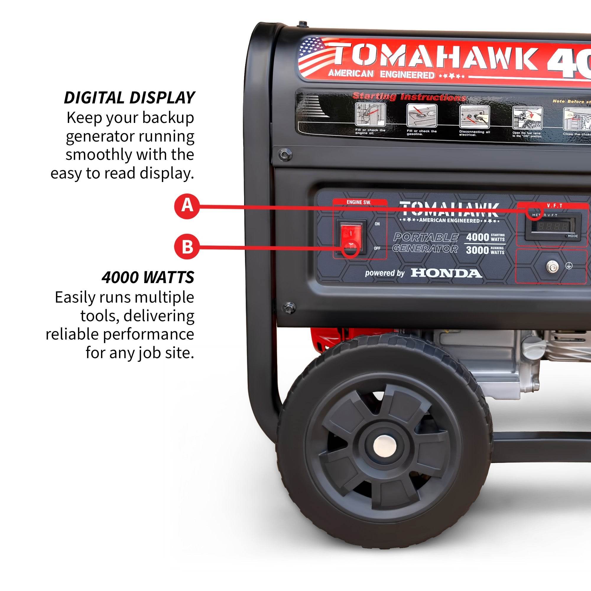 Tomahawk 4000 Watt Honda Powered Generator Portable Gas Power Professional Use - Machine Horizon Tomahawk 4000 Watt Honda Powered Generator Portable Gas Power Professional Use - Machine Horizon