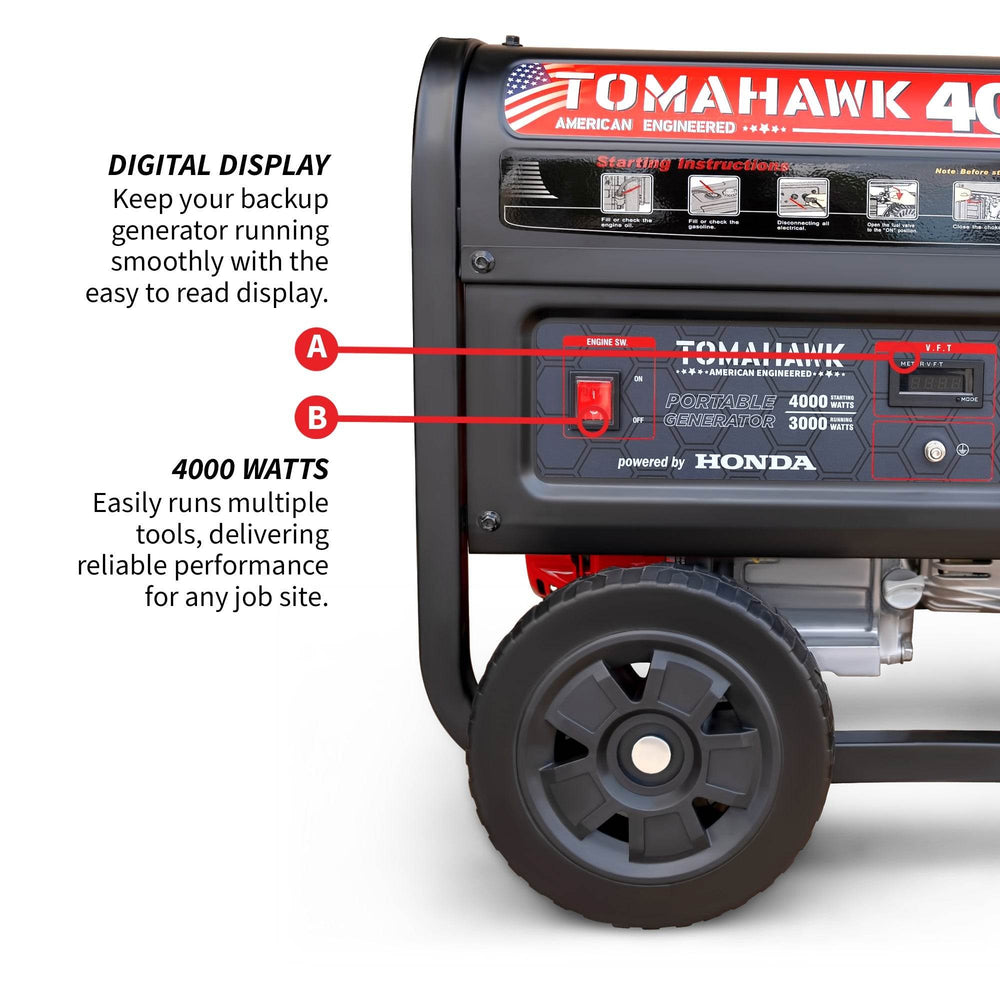 Tomahawk 4000 Watt Honda Powered Generator Portable Gas Power Professional Use - Machine Horizon