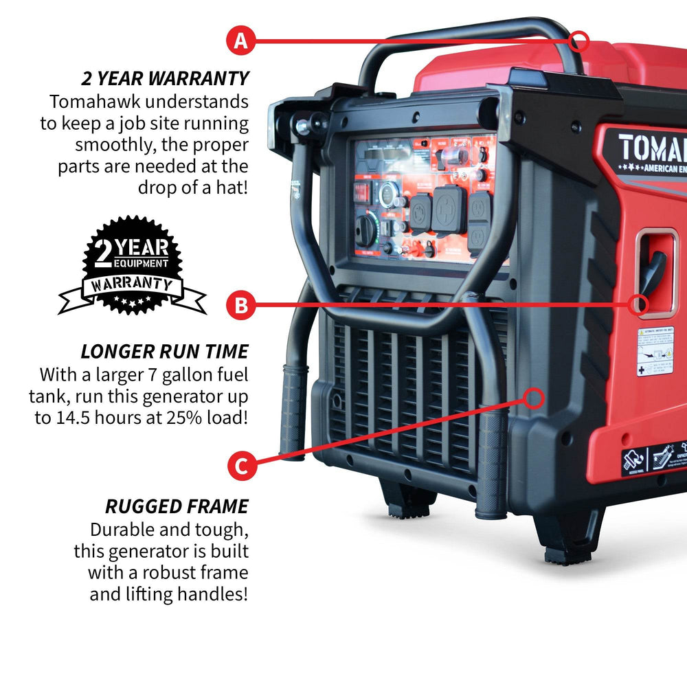 Tomahawk 10,500 Watt Inverter Generator Electric Start Super Quiet Portable Gas Power Professional Use - Machine Horizon