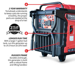 Tomahawk 10,500 Watt Inverter Generator Electric Start Super Quiet Portable Gas Power Professional Use - Machine Horizon