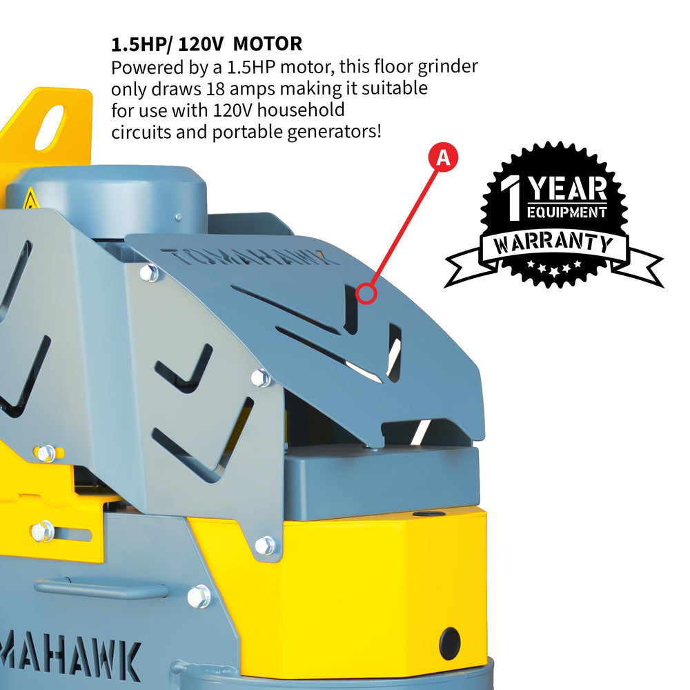 Tomahawk 10" Electric Concrete Floor Grinder 1.5HP Motor for Smoothing, Floor Prep, Coatings - Machine Horizon