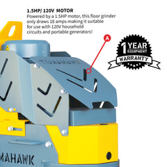 Tomahawk 10" Electric Concrete Floor Grinder 1.5HP Motor for Smoothing, Floor Prep, Coatings - Machine Horizon