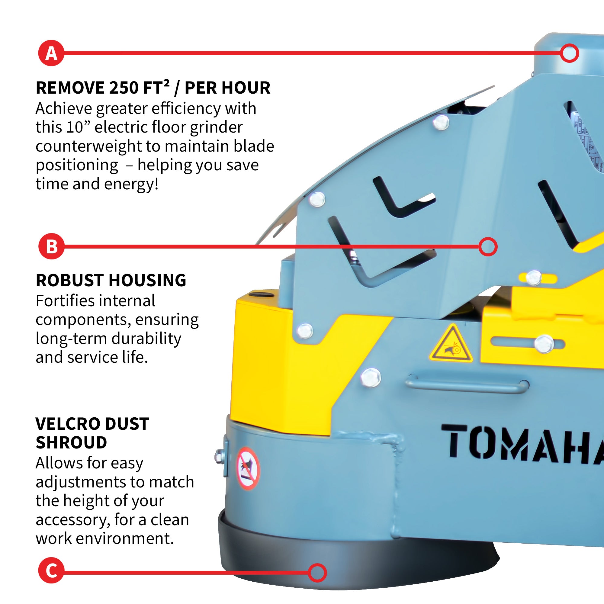 Tomahawk 10" Electric Concrete Floor Grinder 1.5HP Motor for Smoothing, Floor Prep, Coatings - Machine Horizon Tomahawk 10" Electric Concrete Floor Grinder 1.5HP Motor for Smoothing, Floor Prep, Coatings - Machine Horizon