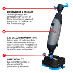 Tomahawk Electric Floor Scrubber Cleaner with 18” Power Mop Brushes Cordless 36V Battery Powered - Machine Horizon