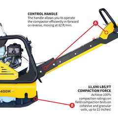 Tomahawk 9HP Reverse Plate Compactor Honda GX270 Electric Start 11,690 lbs/ft² for Granular Cohesive Soil Compaction - Machine Horizon