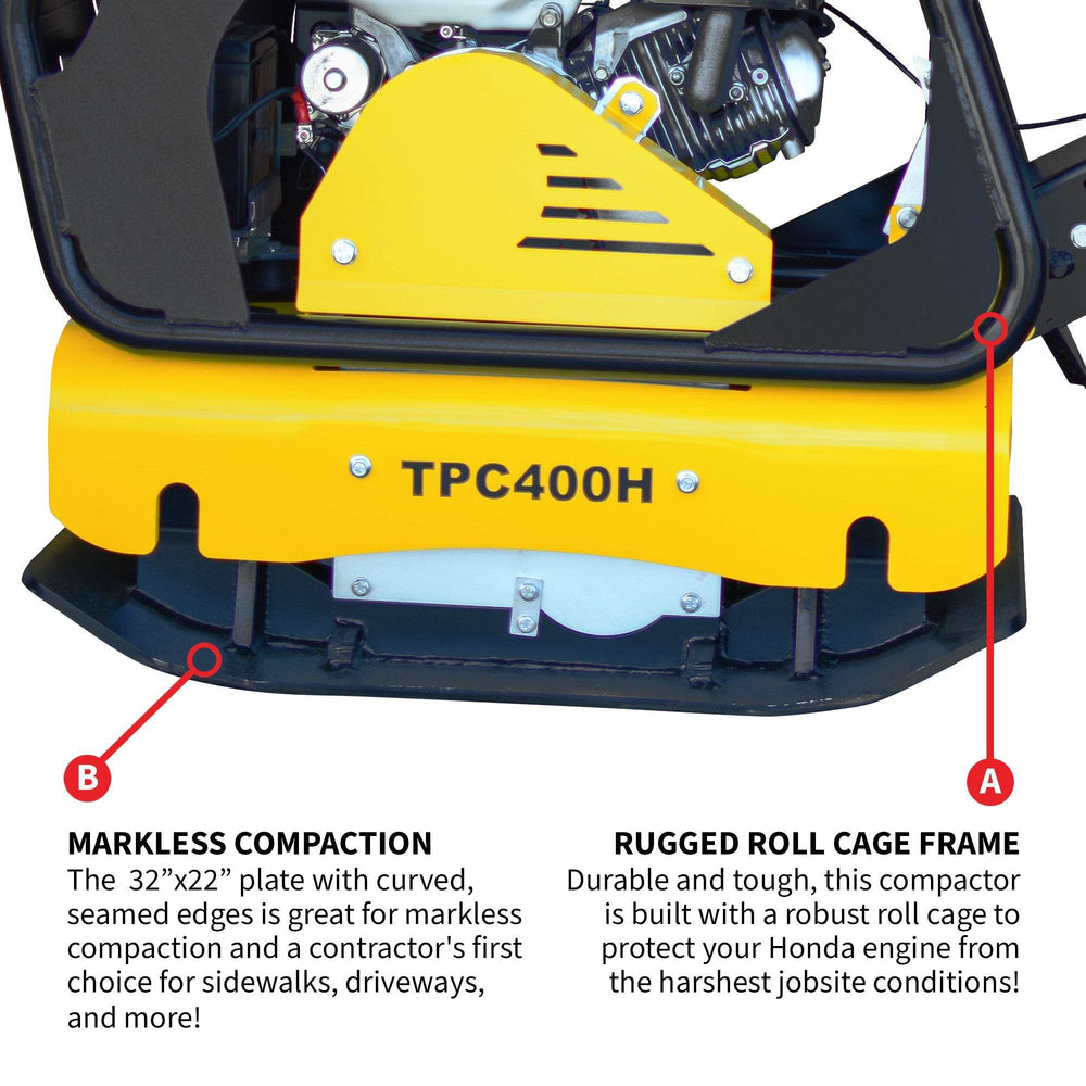 Tomahawk 9HP Reverse Plate Compactor Honda GX270 Electric Start 11,690 lbs/ft² for Granular Cohesive Soil Compaction - Machine Horizon