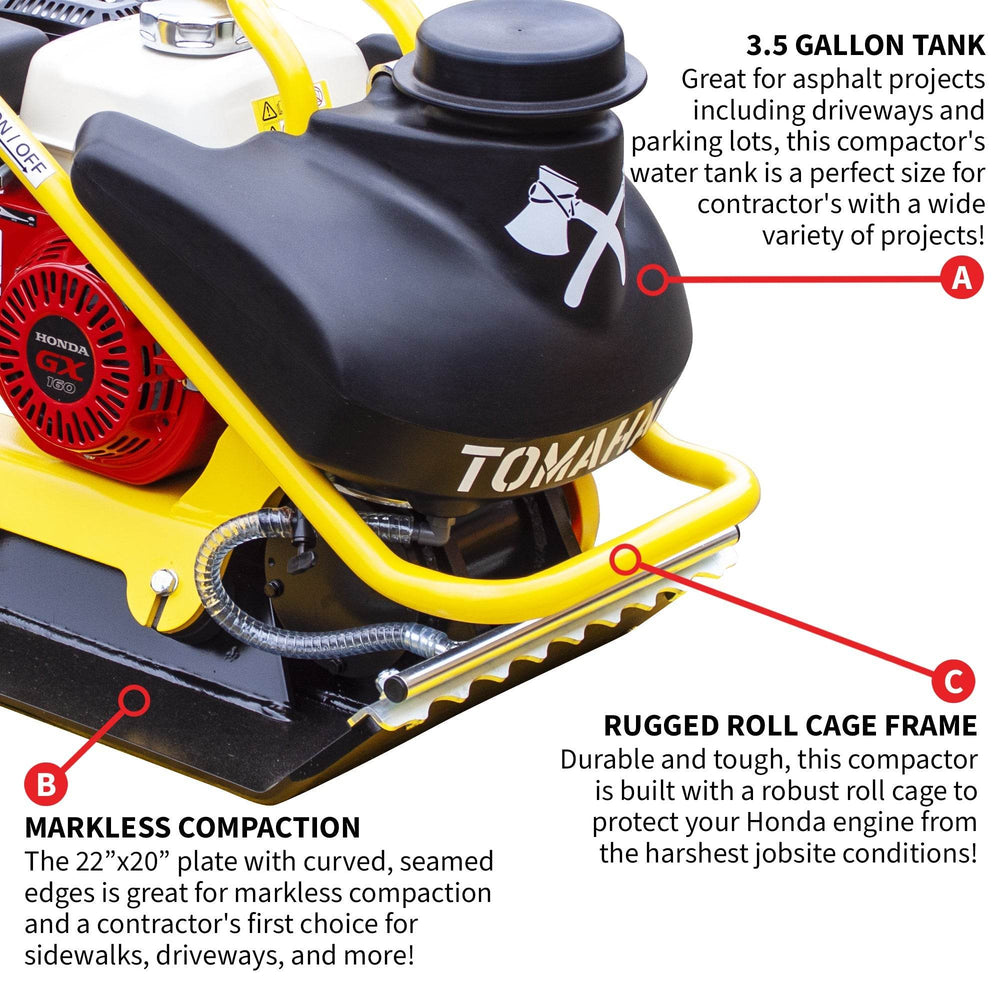 Tomahawk 5.5 HP Honda Vibratory Plate Compactor for Asphalt Aggregate Soil Compaction - Machine Horizon